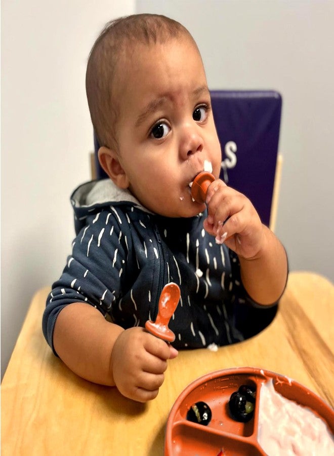 TalkTools ITSY Tiny Silicone Spoons – Twin Pack Soft Silicone Self-Feeding Training Spoons for Kids & Toddlers, Anti-Choking Flange Guard and Non-Slip Handle (Tangerine) - Image 5